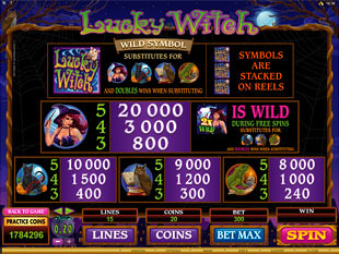 free Lucky Witch slot payout