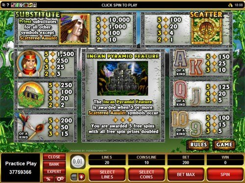 free Inca Gold slot payout