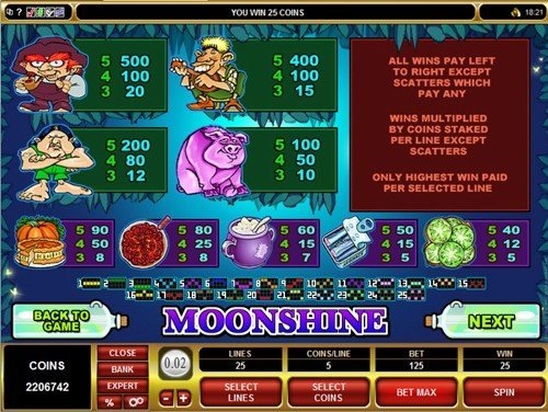 free Moonshine slot game payout