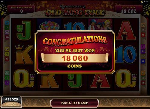 free Rhyming Reels Old King Cole slot free spins win