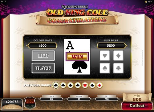 free Rhyming Reels Old King Cole slot gamble feature