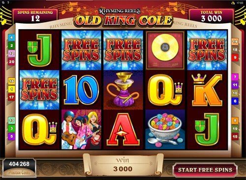 free Rhyming Reels Old King Cole slot free spins feature