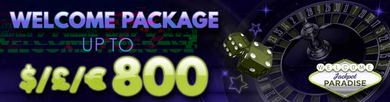 $800 Welcome Bonus Package at Jackpot Paradise Casino