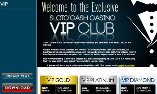 Sloto'Cash Casino VIP Club Page