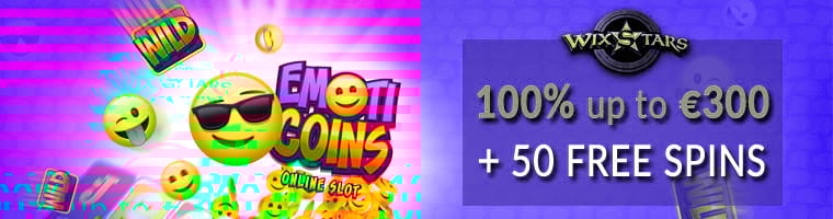 100% up to €300 + 50 Free Spins Welcome Bonus from Wixstars Casino