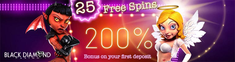 25 Free Spins No Deposit + up to 200% Bonus on 5 Deposits Welcome from BlackDiamondCasino